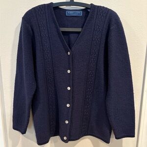 Karen Scott Australian Wool Waist Length Navy Blue Cardigan Women’s Size Pet L